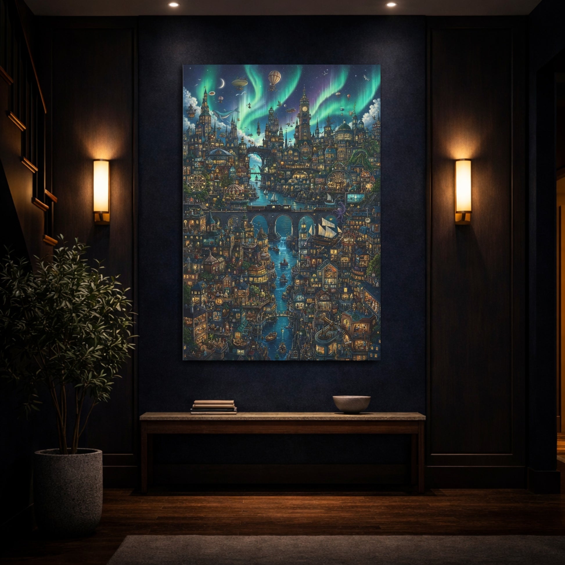 Mockup 4. Aurora Harbor City shown as canvas print