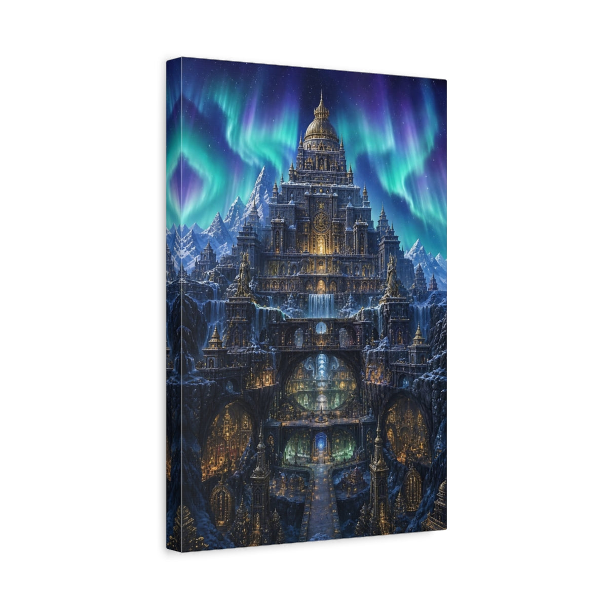 Side Mockup 4. Aurora Ice Palace shown as canvas print