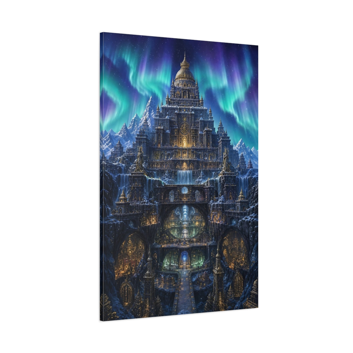 Side Mockup 1. Aurora Ice Palace shown as canvas print
