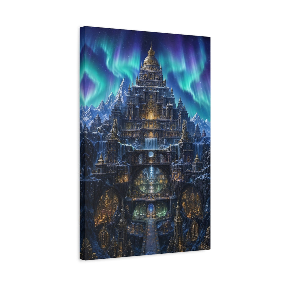 Side Mockup 3. Aurora Ice Palace shown as canvas print