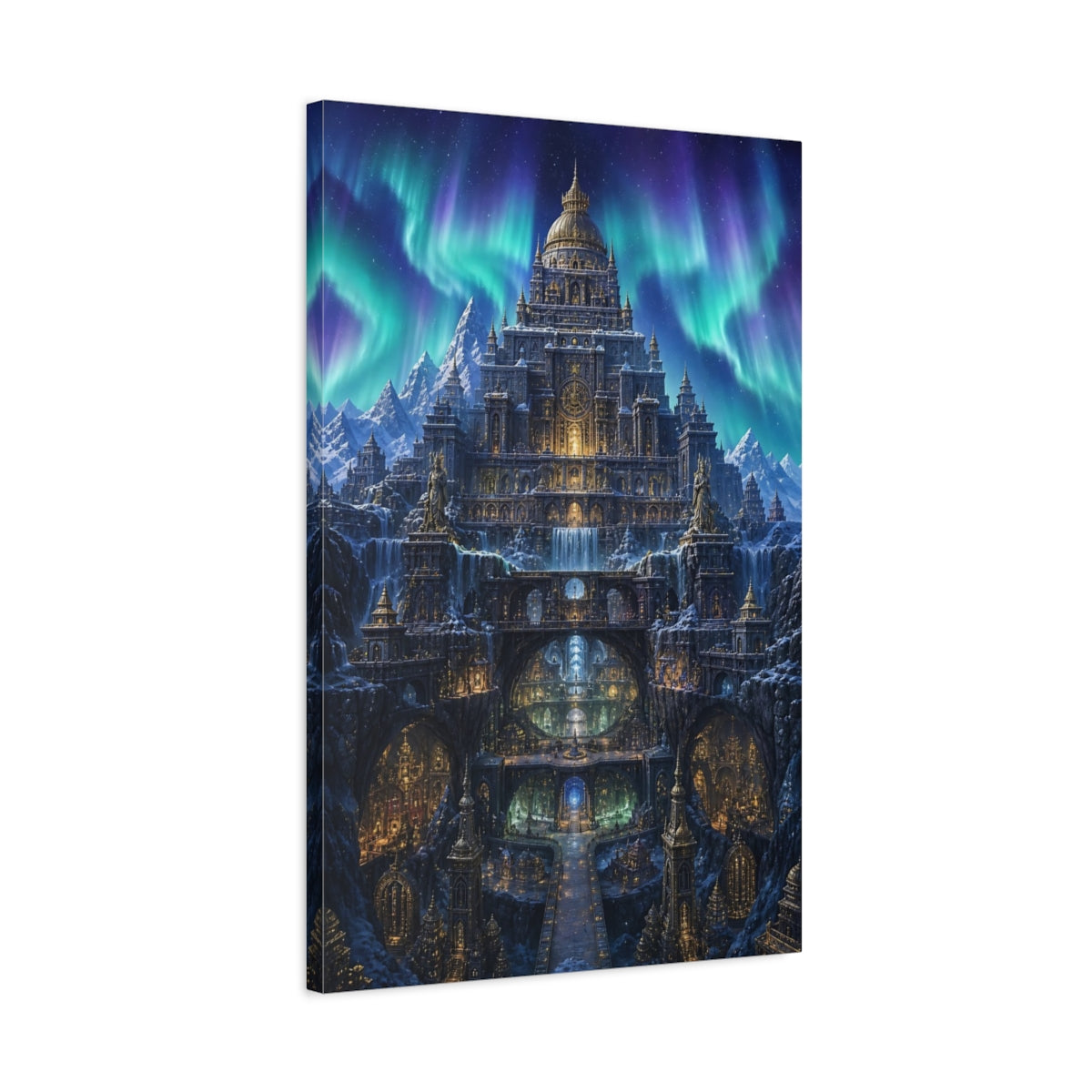 Side Mockup 2. Aurora Ice Palace shown as canvas print