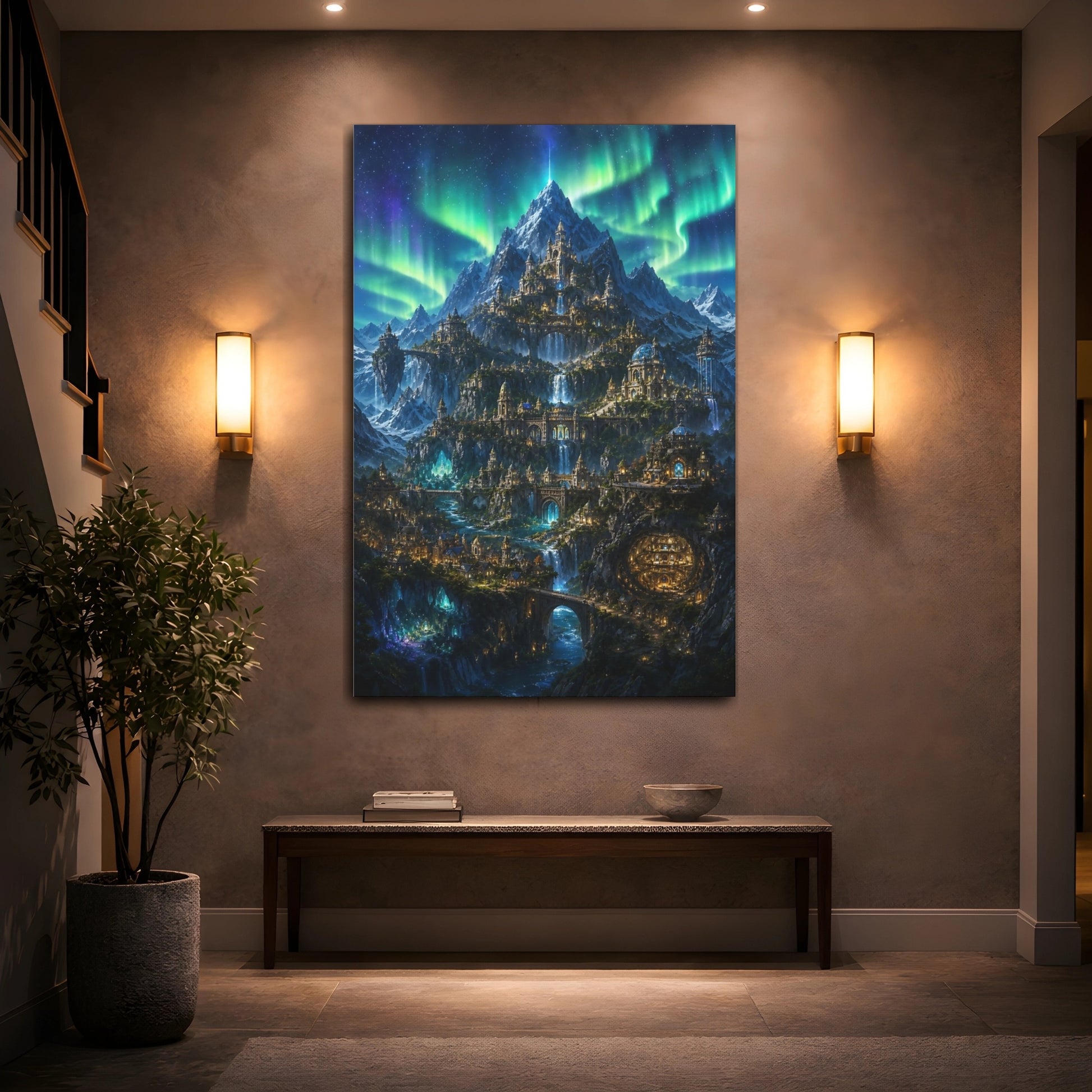 Mockup 2. Aurora Mountain Citadel shown as canvas print