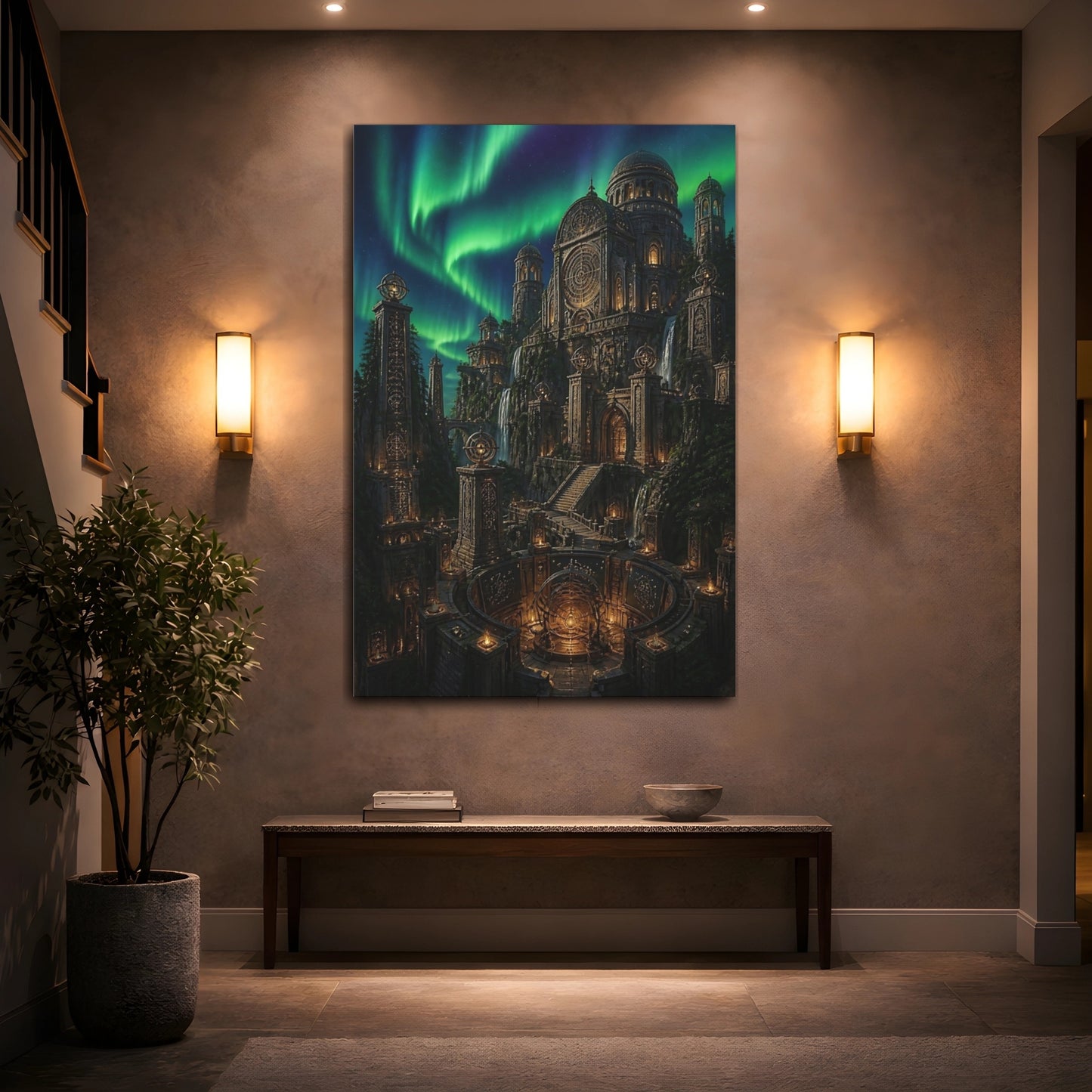 Mockup 2. Aurora Observatory Citadel shown as canvas print