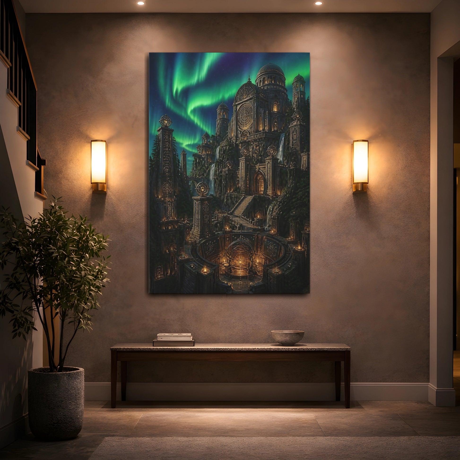 Mockup 2. Aurora Observatory Citadel shown as canvas print
