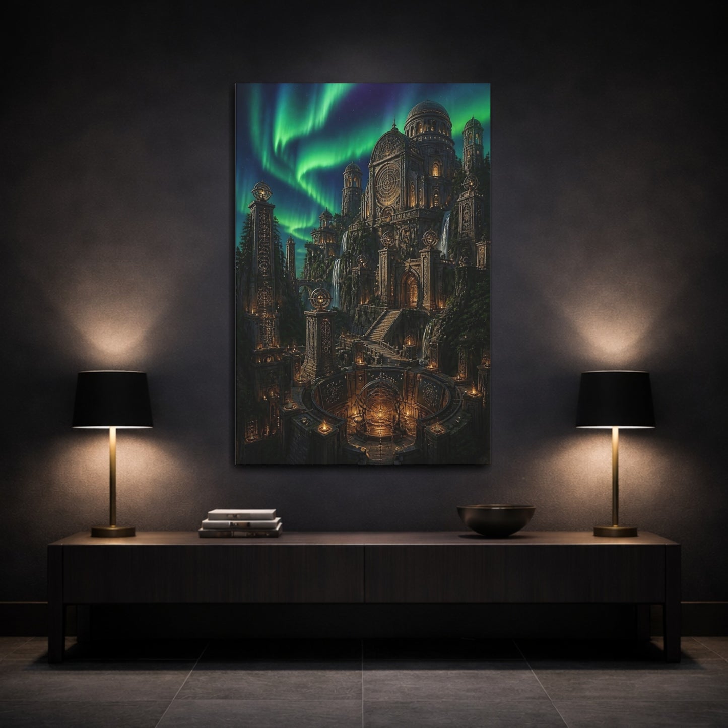 Mockup 3. Aurora Observatory Citadel shown as canvas print