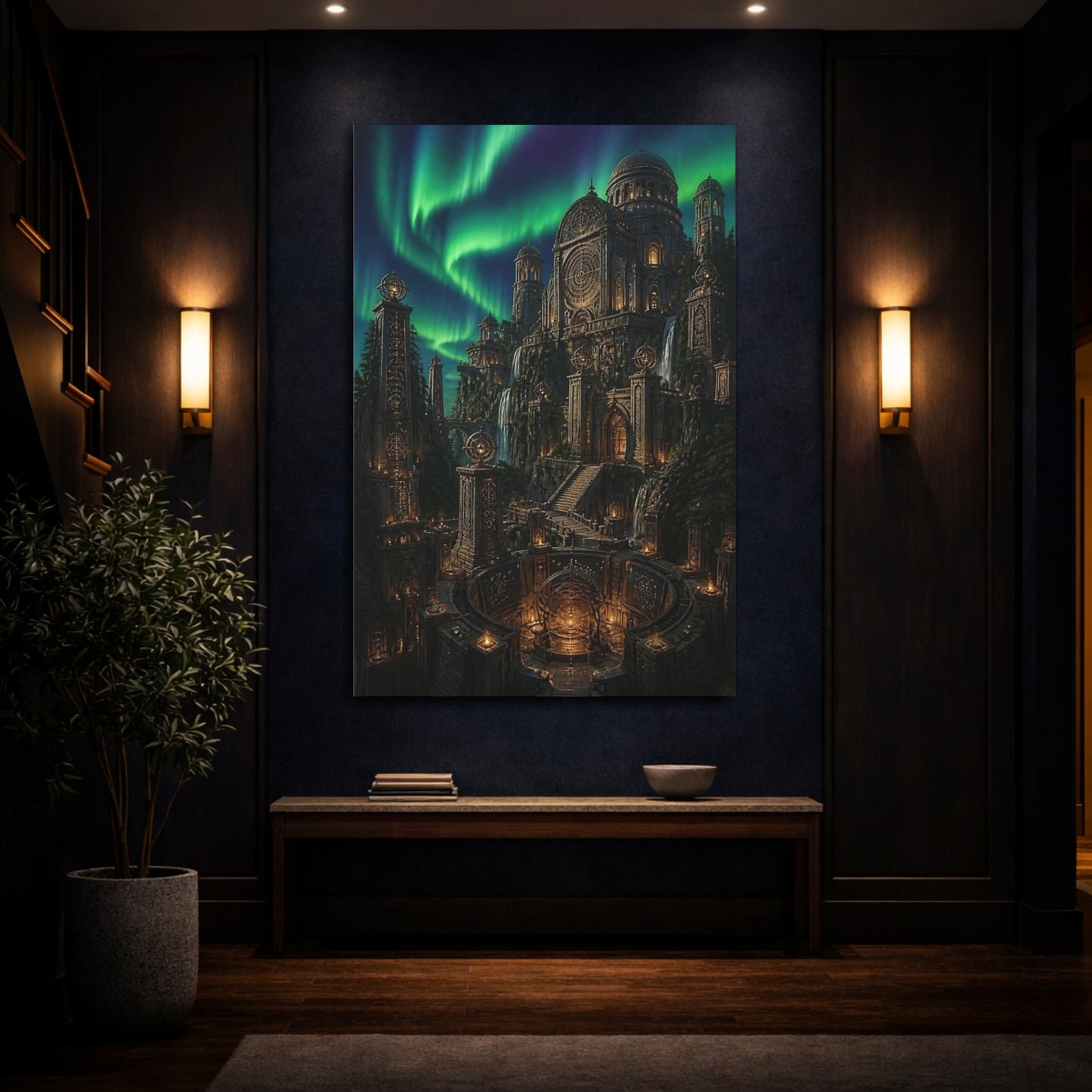 Mockup 4. Aurora Observatory Citadel shown as canvas print