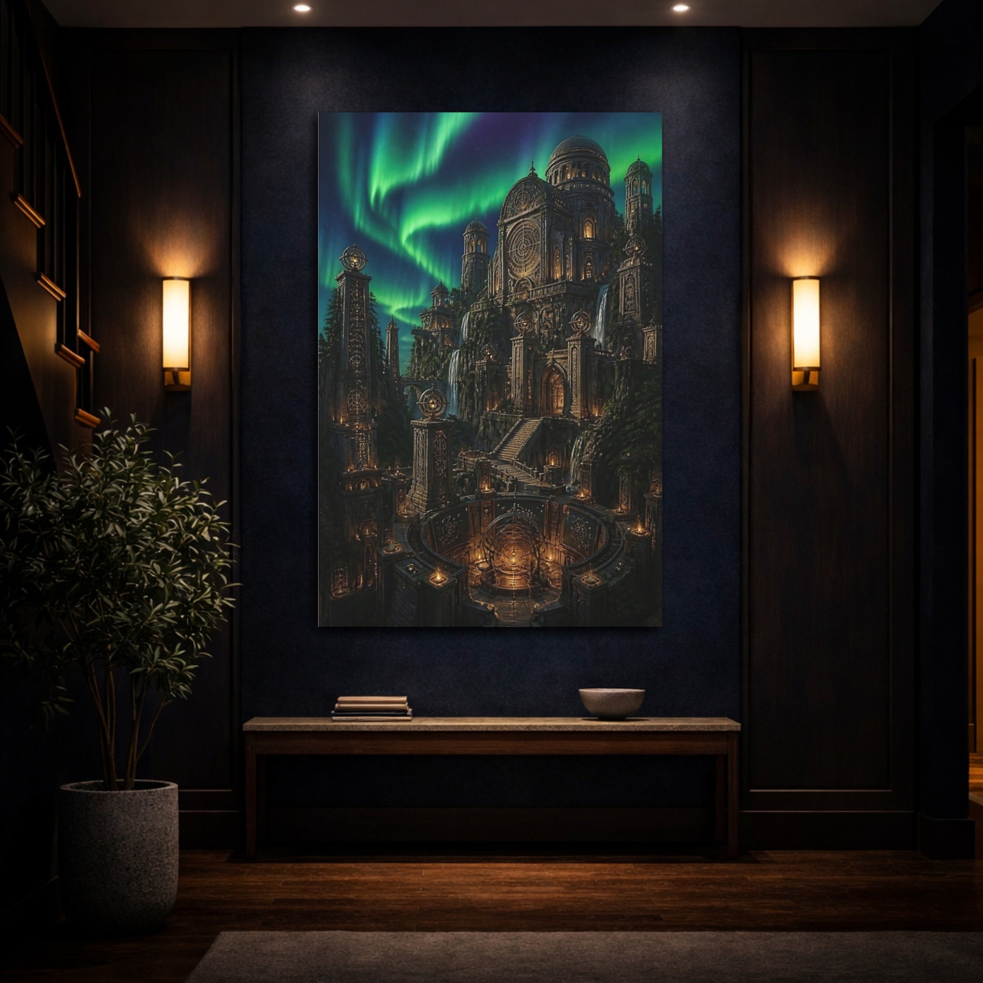 Mockup 4. Aurora Observatory Citadel shown as canvas print