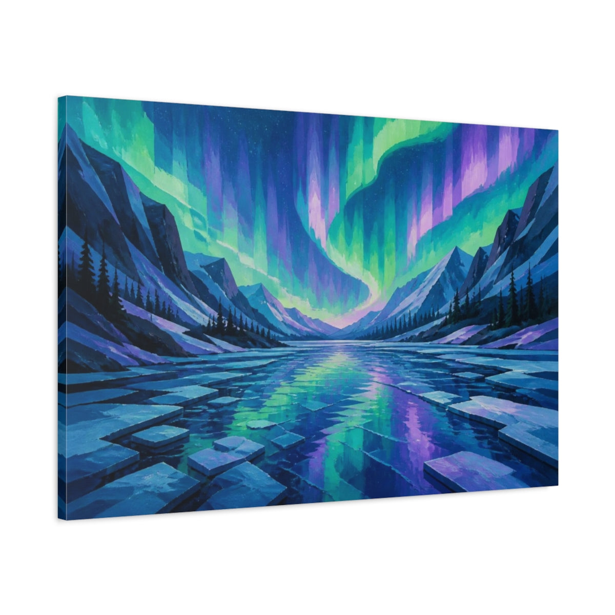 Main Mockup. Aurora Over Frozen Lake shown as canvas print