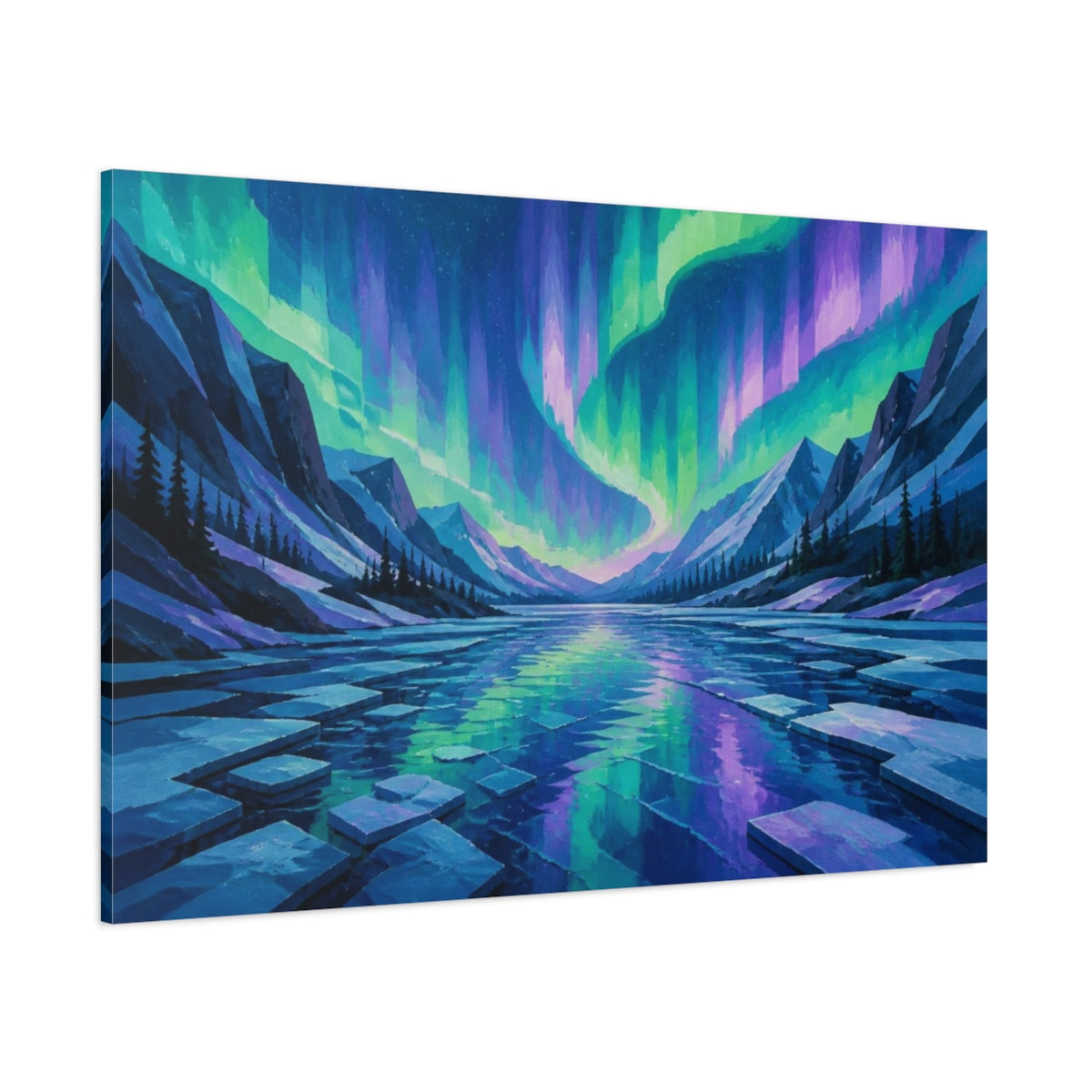 Side Mockup 1. Aurora Over Frozen Lake shown as canvas print