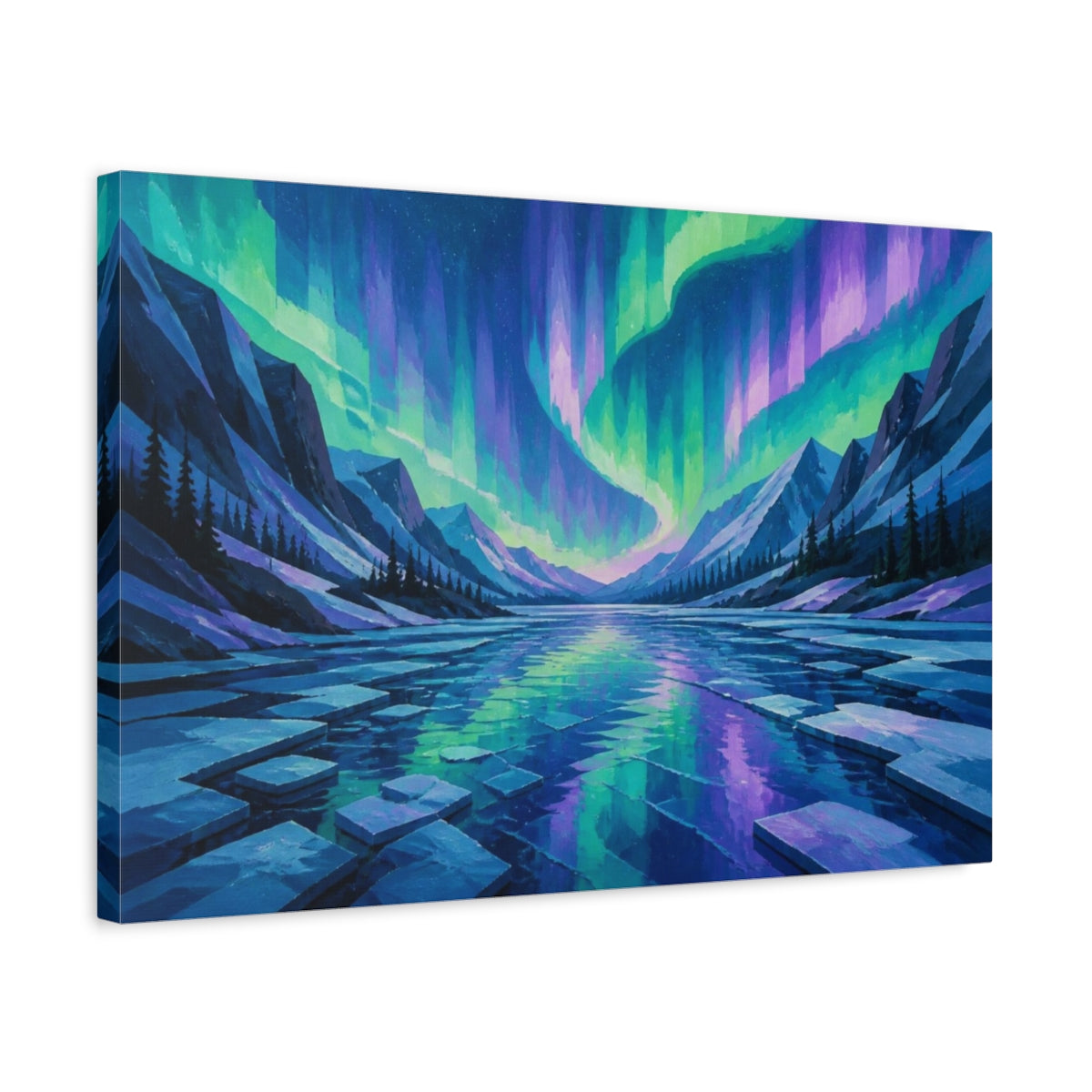 Side Mockup 3. Aurora Over Frozen Lake shown as canvas print