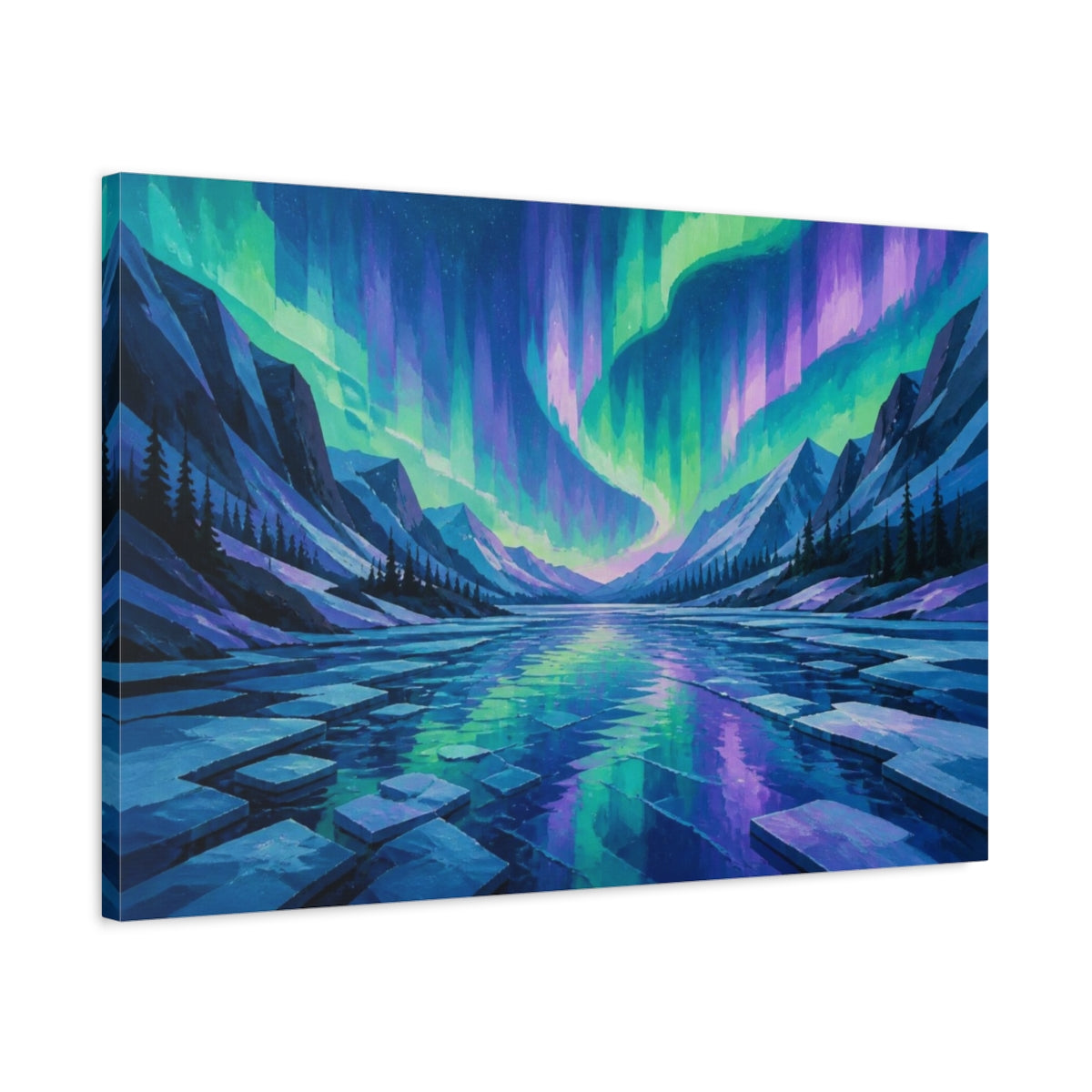 Side Mockup 2. Aurora Over Frozen Lake shown as canvas print