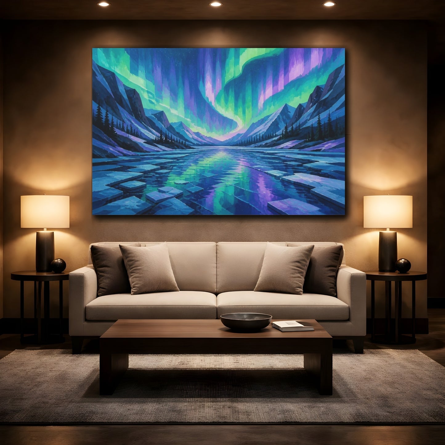 Mockup 2. Aurora Over Frozen Lake shown as canvas print
