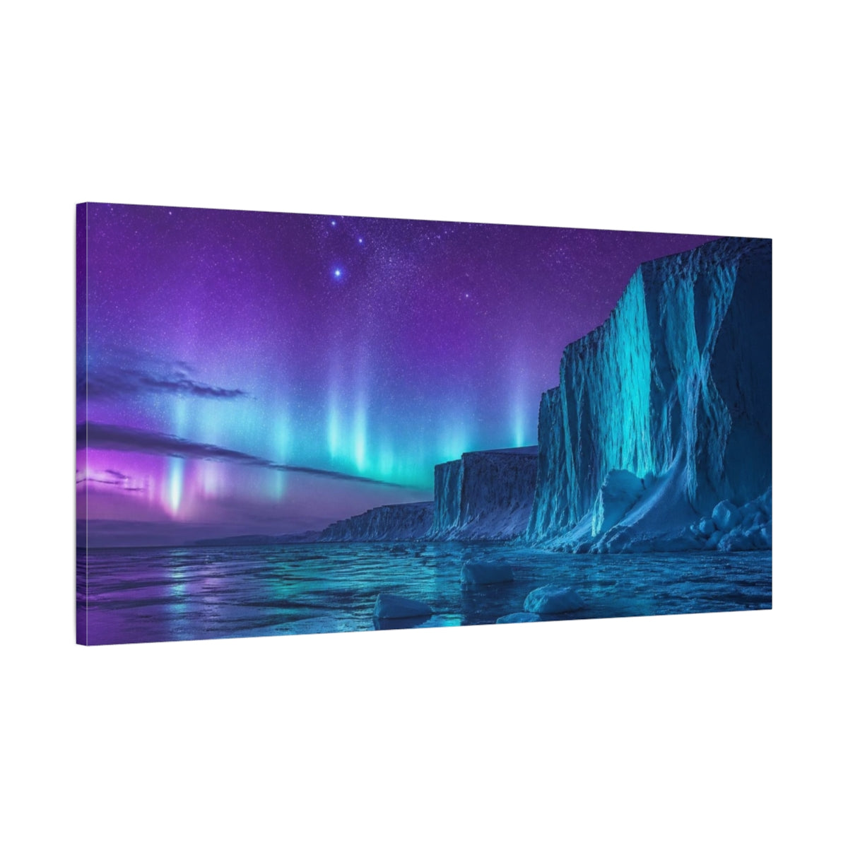 Main Mockup. Aurora Over Ice Cliffs shown as canvas print