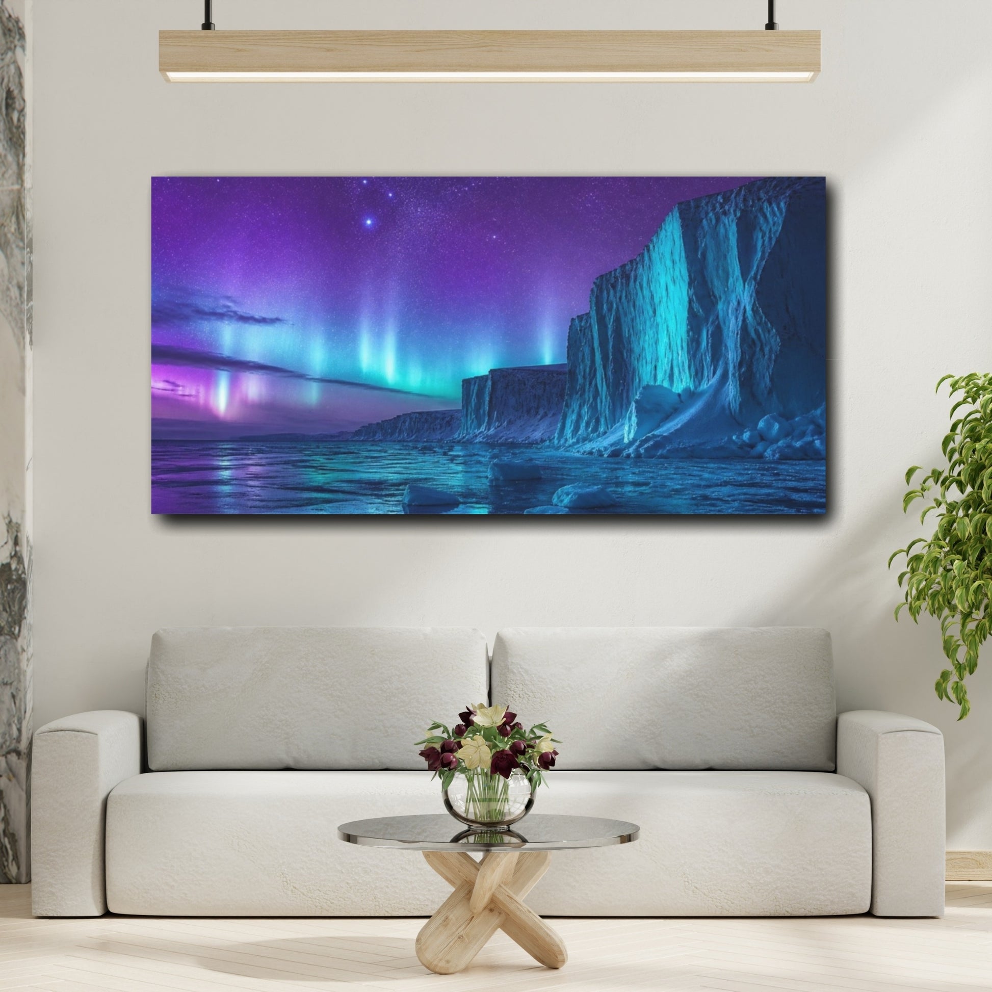 Mockup 2. Aurora Over Ice Cliffs shown as canvas print