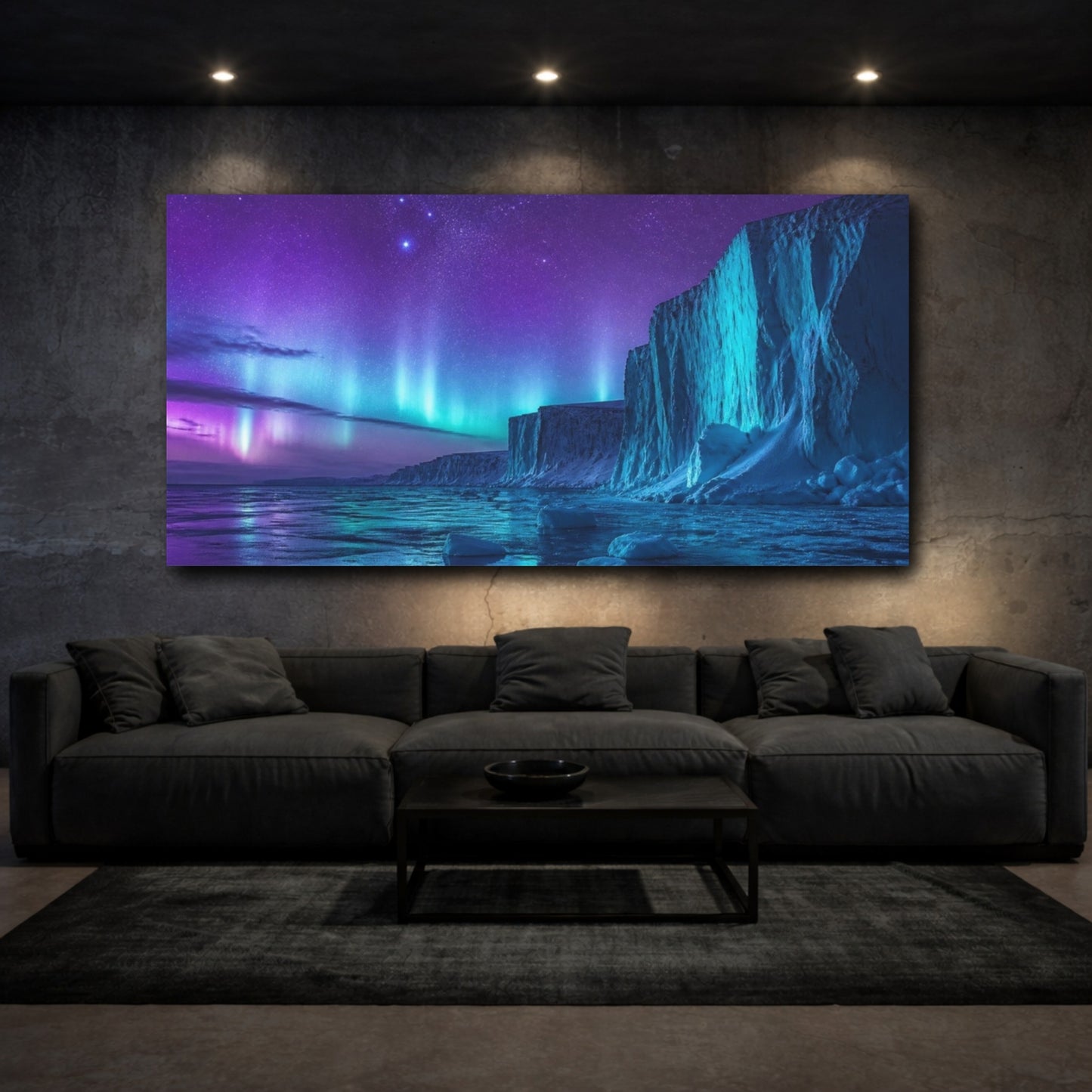 Mockup 3. Aurora Over Ice Cliffs shown as canvas print