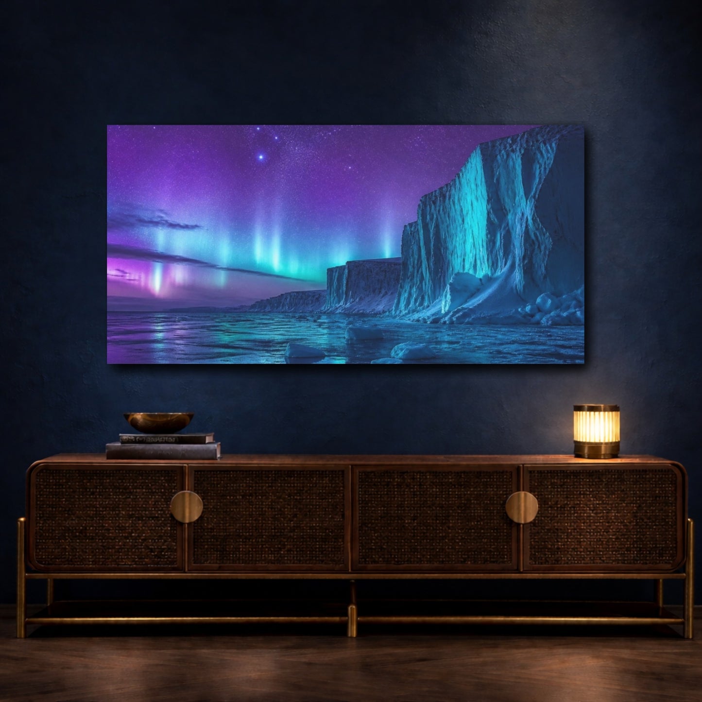 Mockup 4. Aurora Over Ice Cliffs shown as canvas print