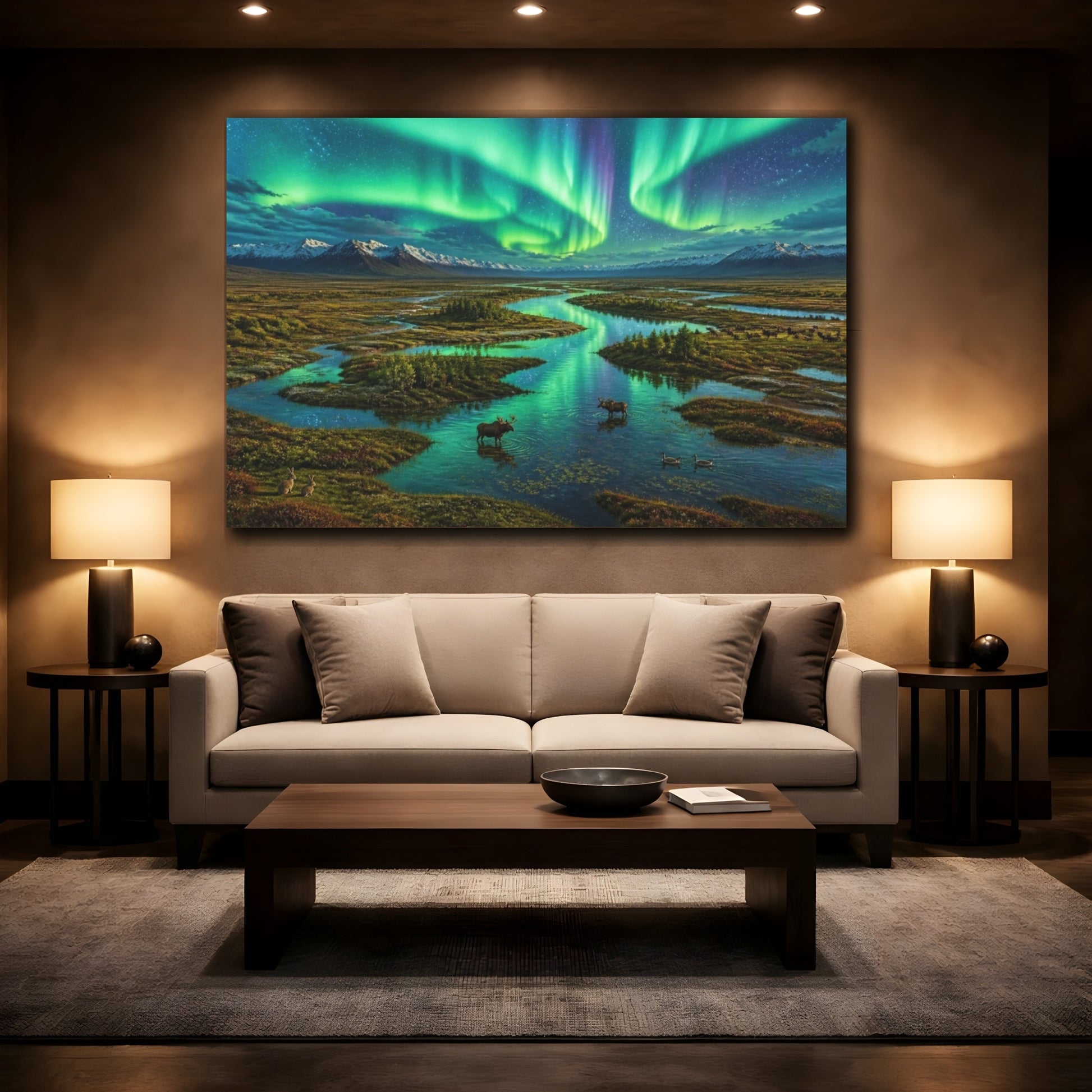 Mockup 2. Aurora Over Meandering River shown as canvas print