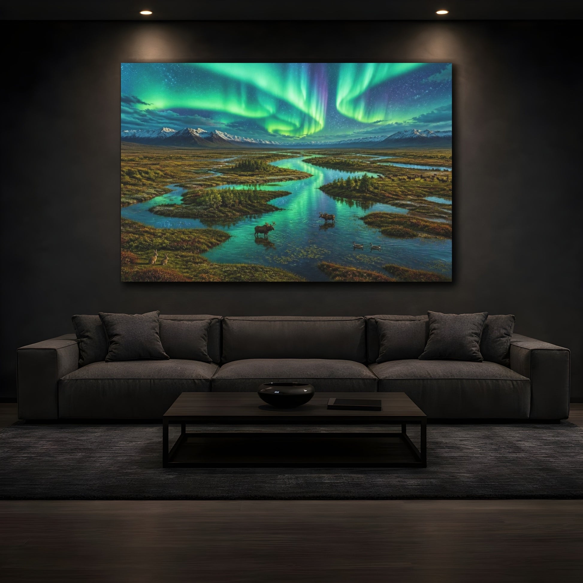 Mockup 3. Aurora Over Meandering River shown as canvas print