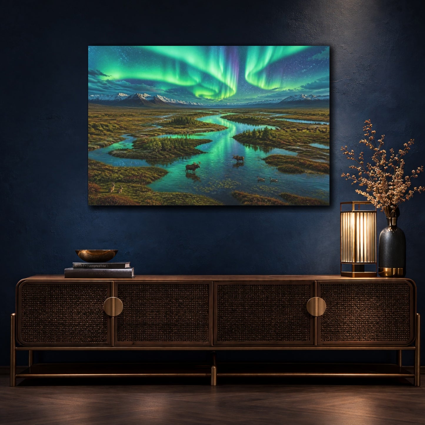 Mockup 4. Aurora Over Meandering River shown as canvas print