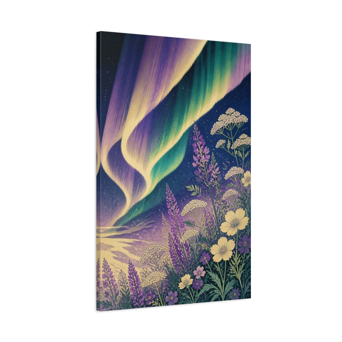 Main Mockup. Aurora Over Wildflowers shown as canvas print