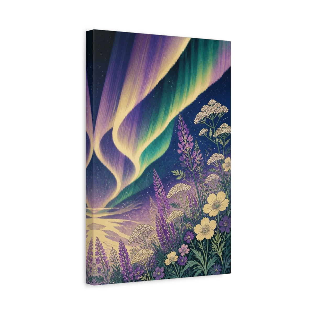 Side Mockup 4. Aurora Over Wildflowers shown as canvas print