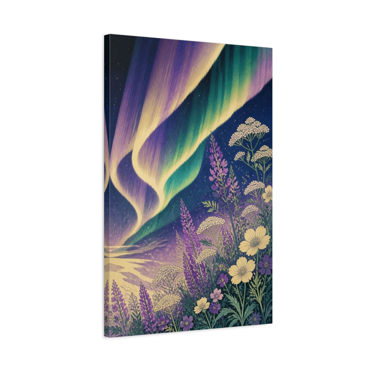 Side Mockup 2. Aurora Over Wildflowers shown as canvas print