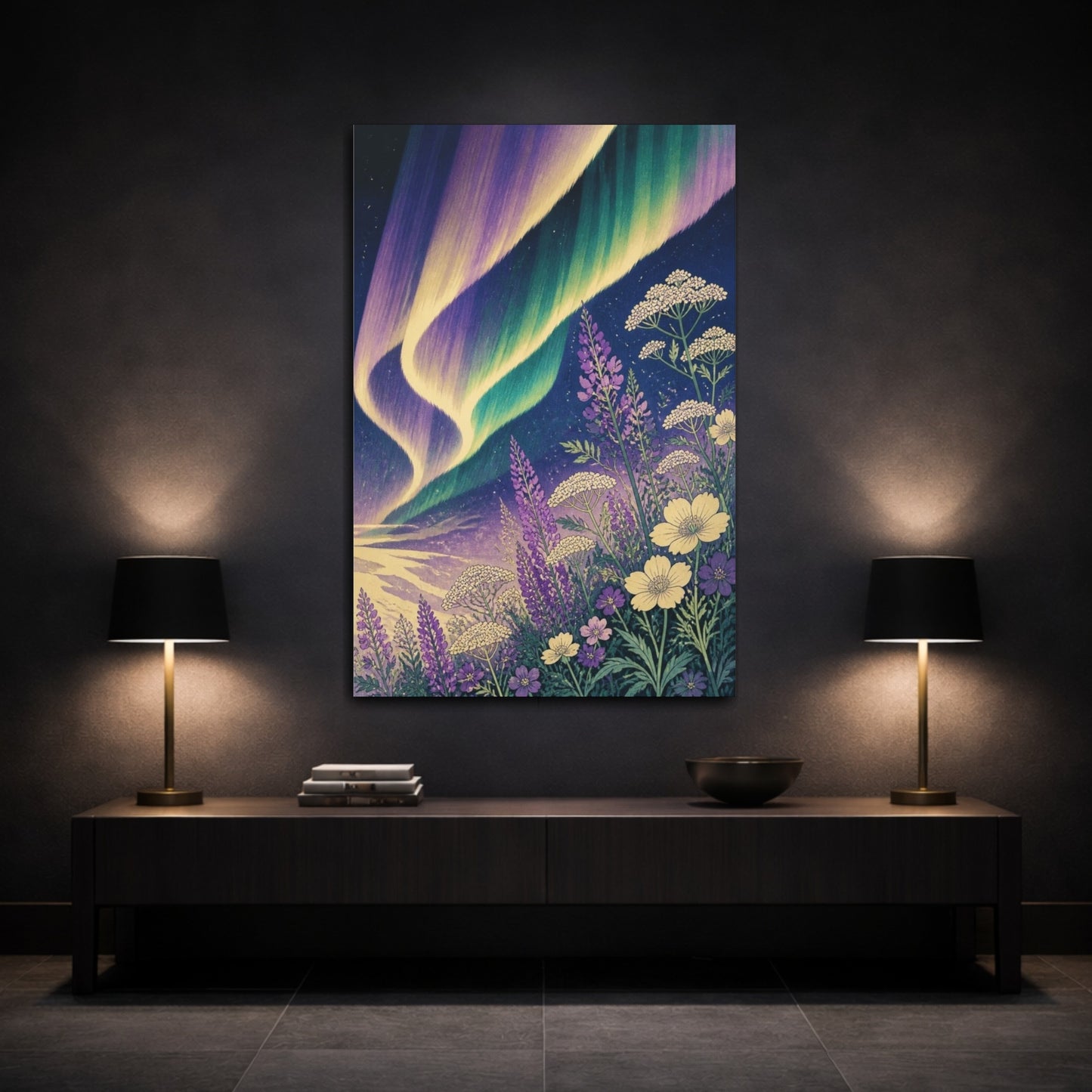 Mockup 3. Aurora Over Wildflowers shown as canvas print