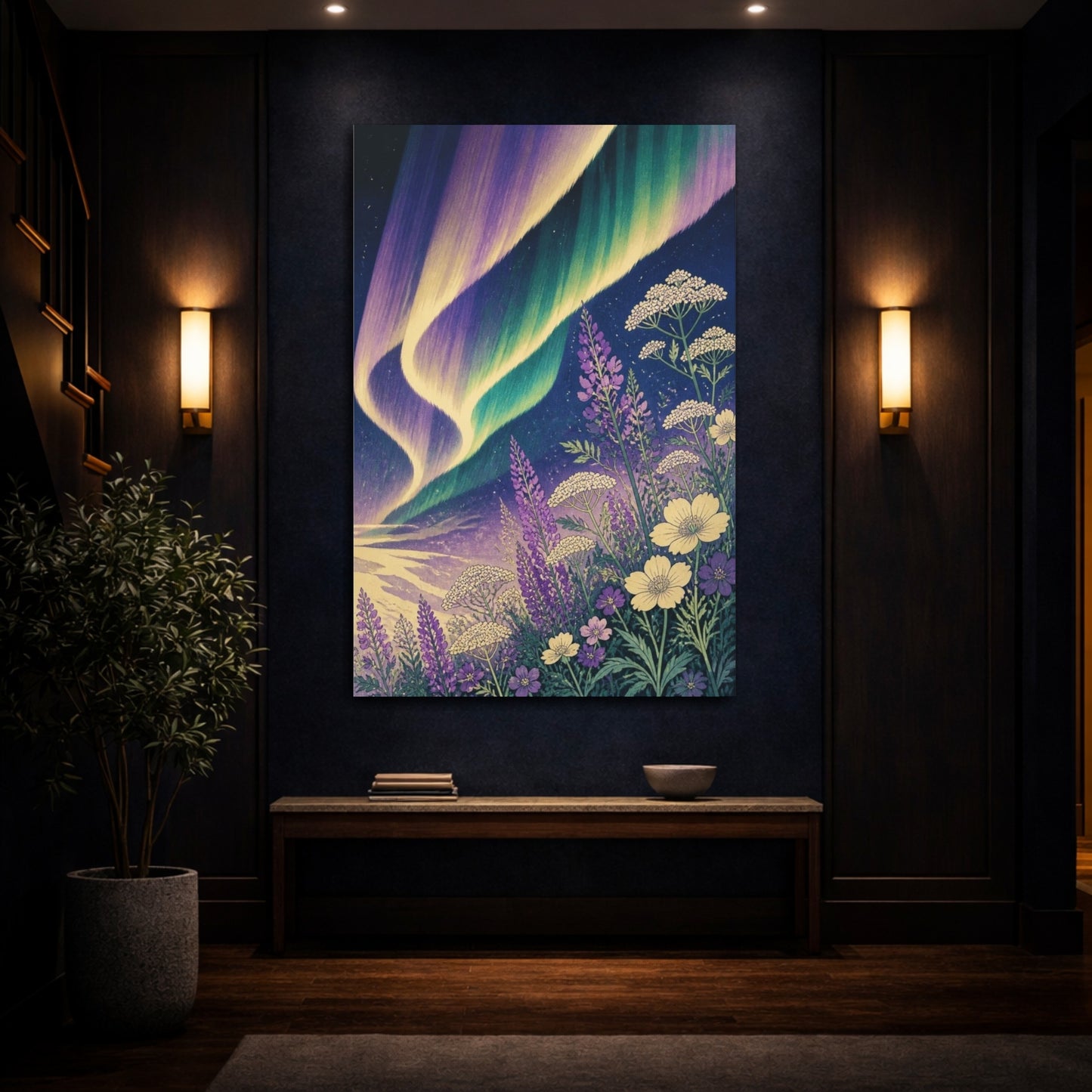 Mockup 4. Aurora Over Wildflowers shown as canvas print