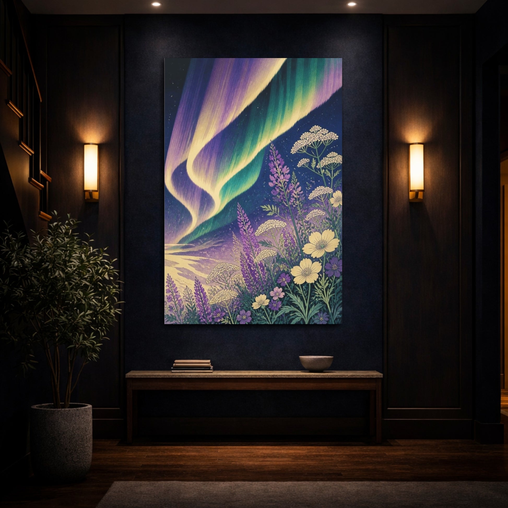 Mockup 4. Aurora Over Wildflowers shown as canvas print