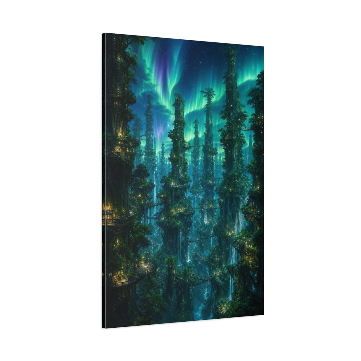 Side Mockup 1. Aurora Tree City shown as canvas print