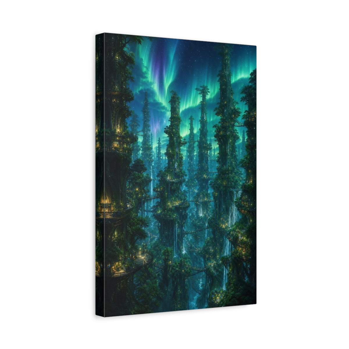 Side Mockup 4. Aurora Tree City shown as canvas print