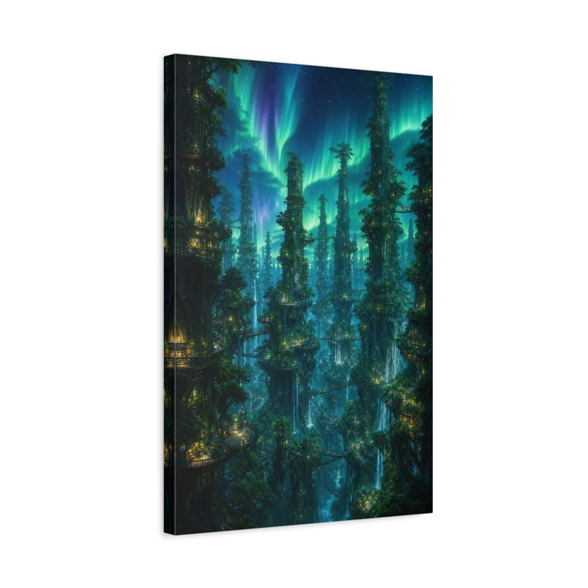 Side Mockup 3. Aurora Tree City shown as canvas print