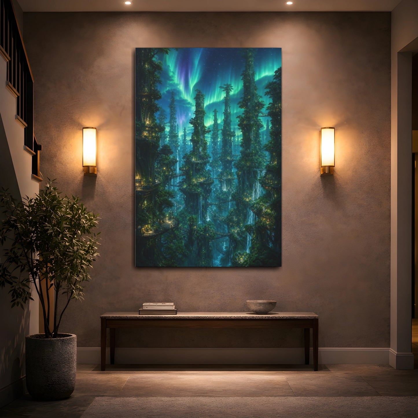 Mockup 2. Aurora Tree City shown as canvas print
