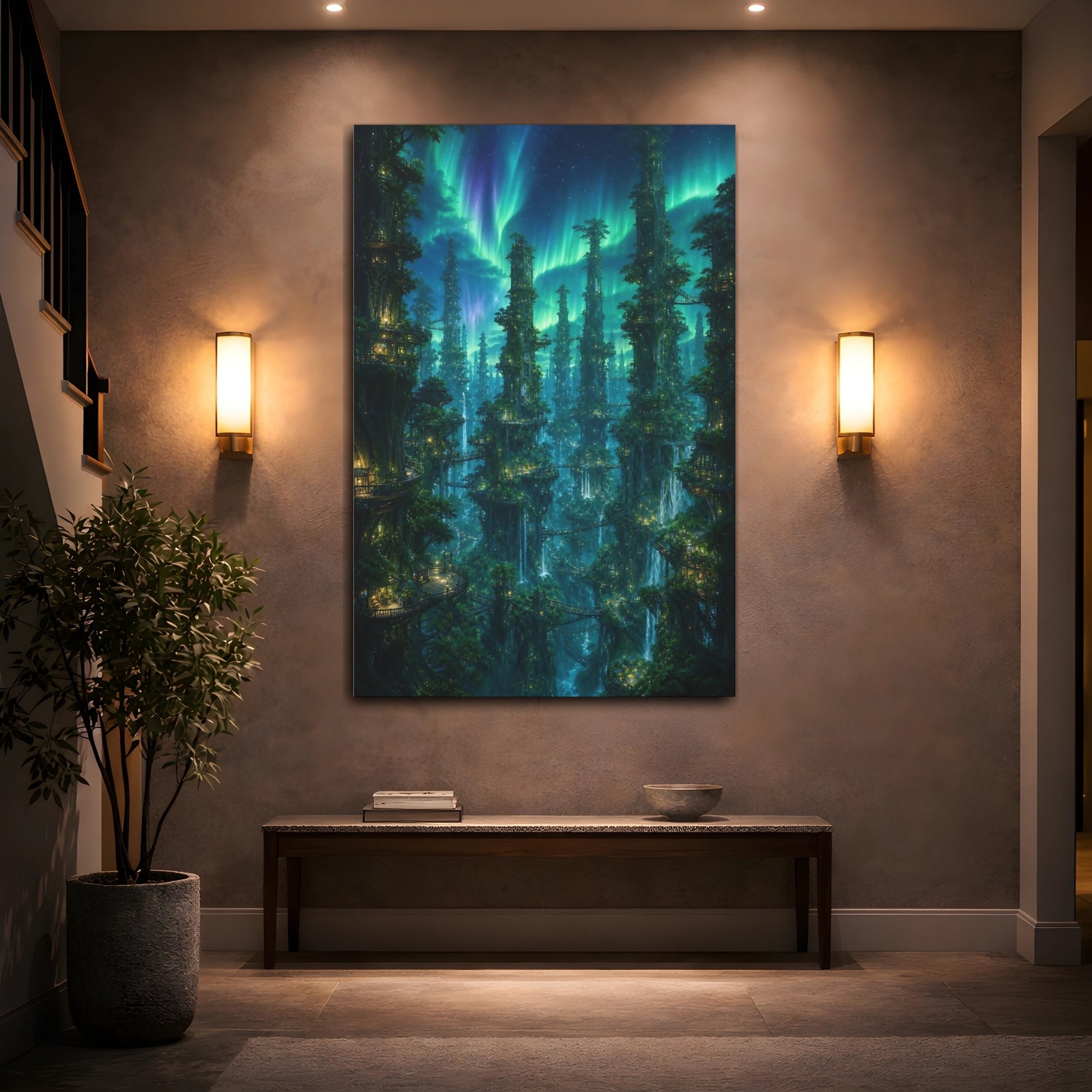 Mockup 2. Aurora Tree City shown as canvas print