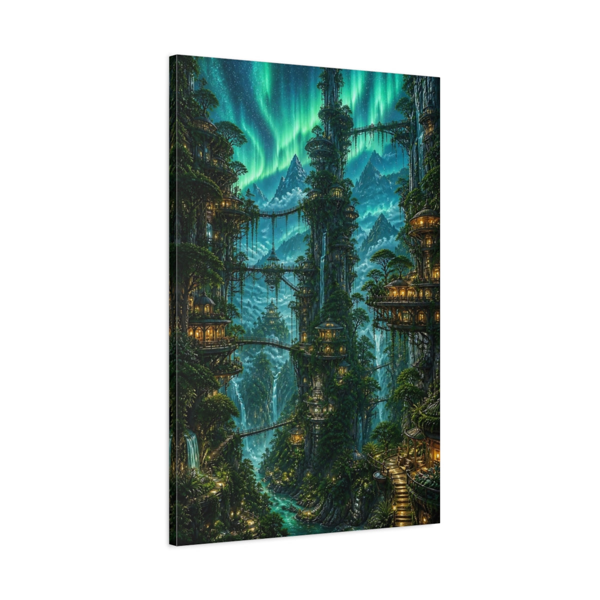 Main Mockup. Aurora Treehouse Village shown as canvas print