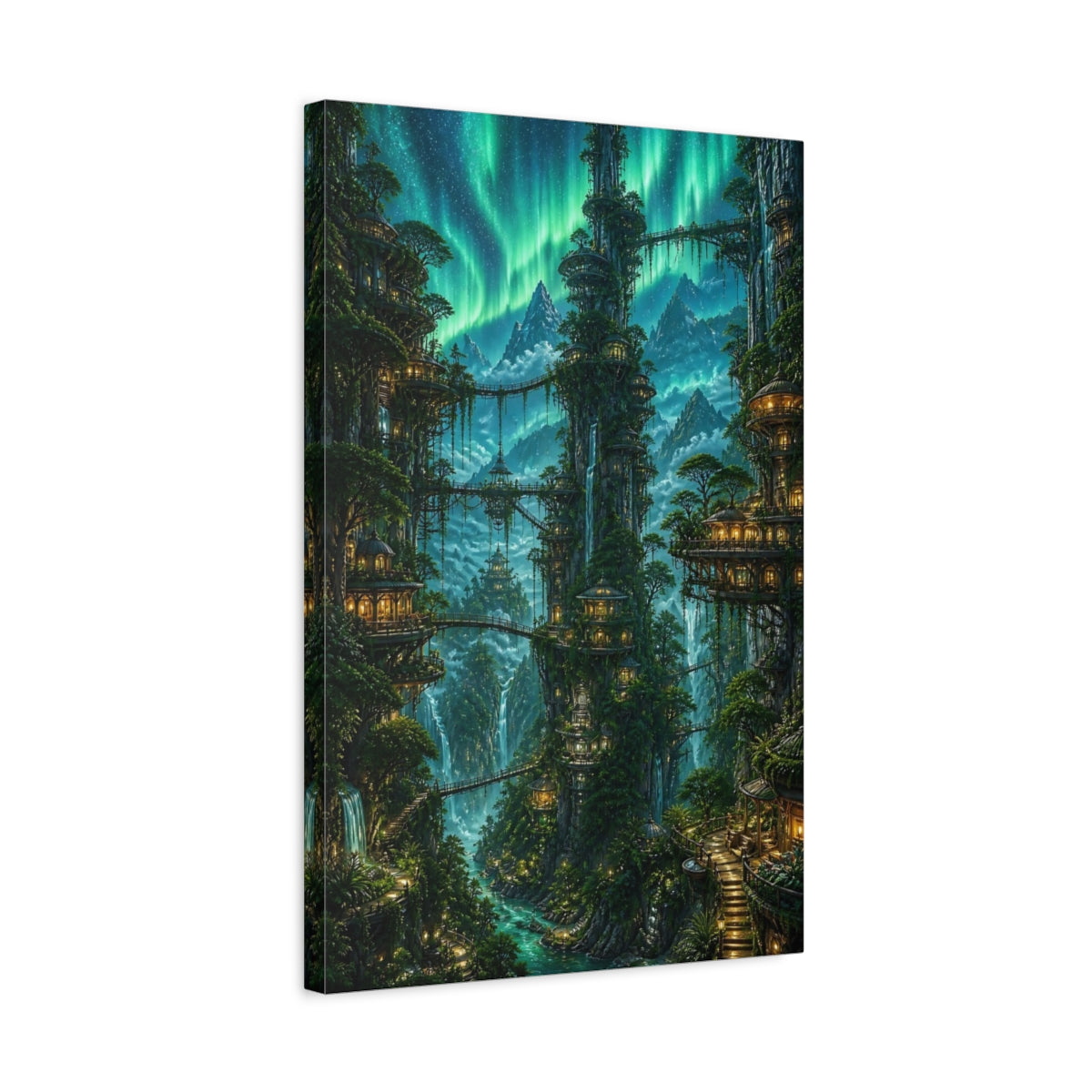 Side Mockup 3. Aurora Treehouse Village shown as canvas print