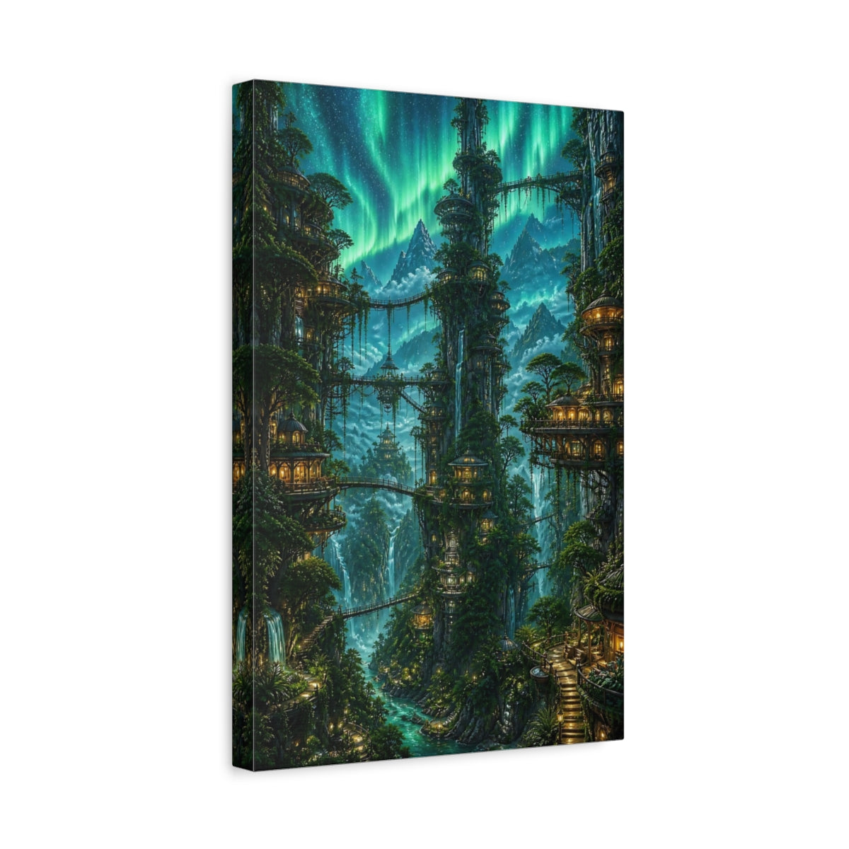 Side Mockup 4. Aurora Treehouse Village shown as canvas print