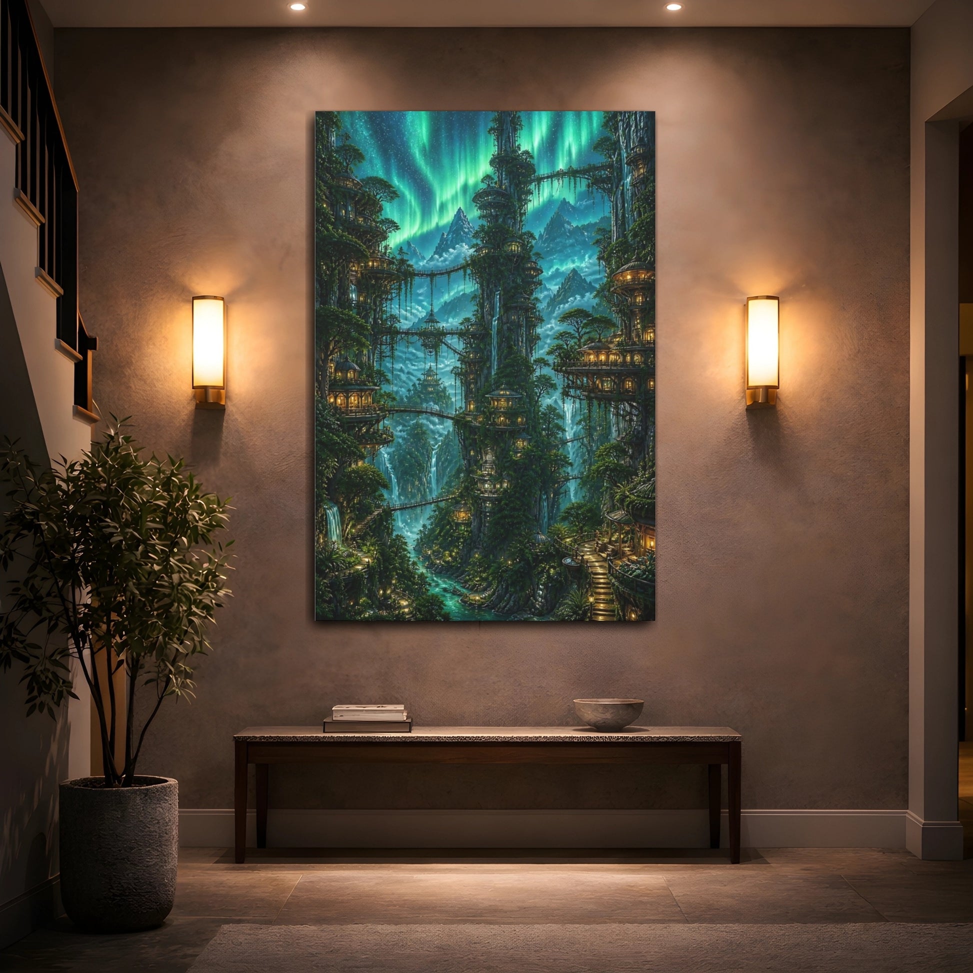 Mockup 2. Aurora Treehouse Village shown as canvas print