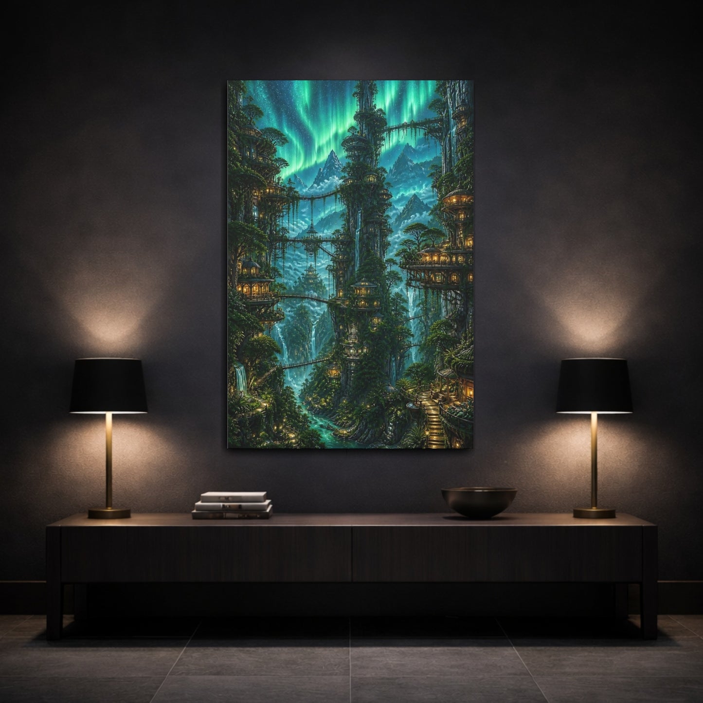 Mockup 3. Aurora Treehouse Village shown as canvas print