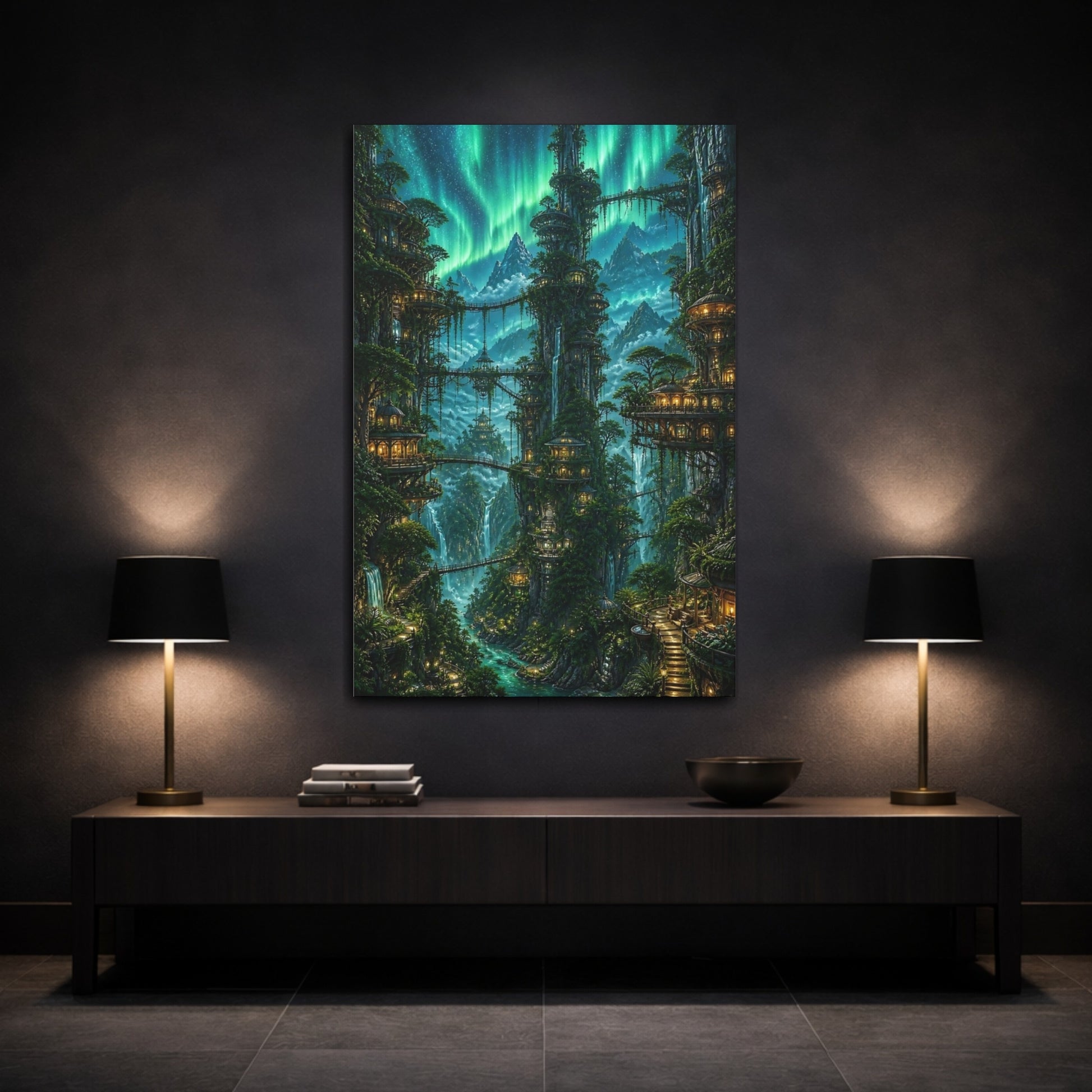 Mockup 3. Aurora Treehouse Village shown as canvas print