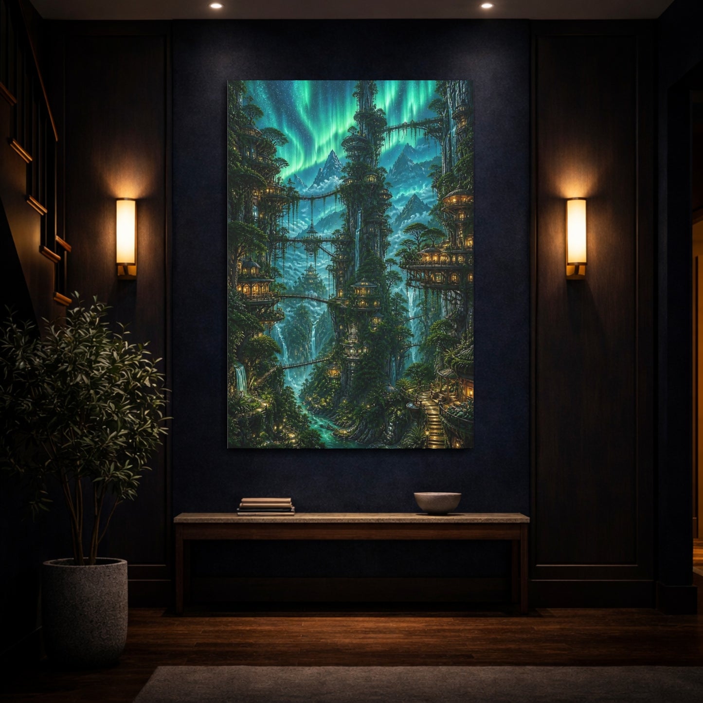 Mockup 4. Aurora Treehouse Village shown as canvas print