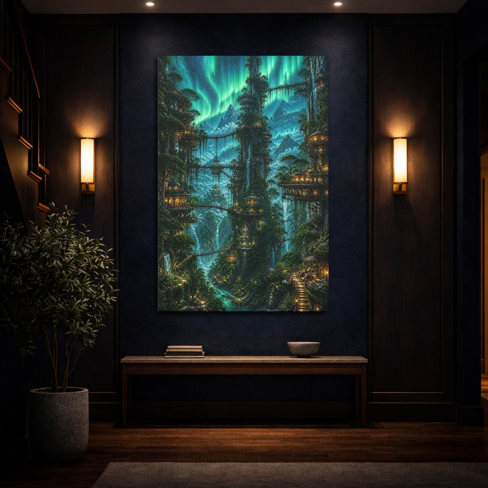 Mockup 4. Aurora Treehouse Village shown as canvas print