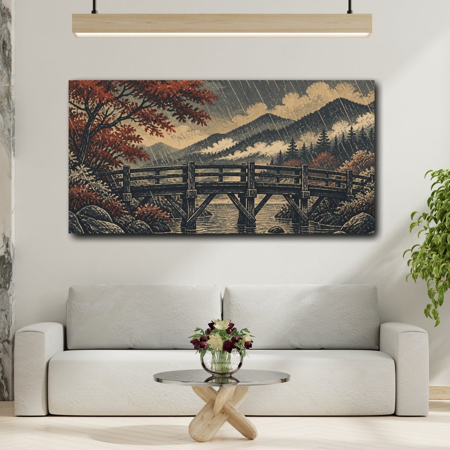 Mockup 2. Autumn Bridge In Rain shown as canvas print
