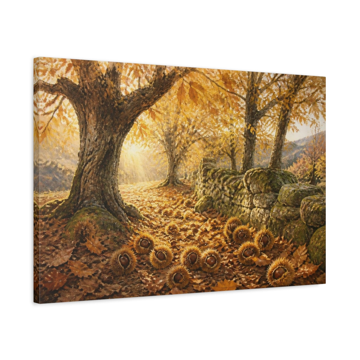 Side Mockup 2. Autumn Chestnut Grove shown as canvas print