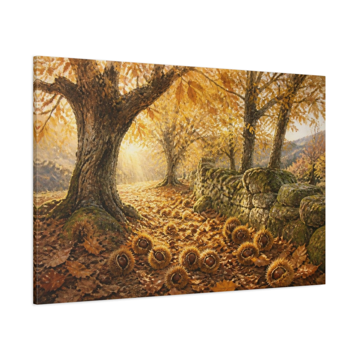 Side Mockup 1. Autumn Chestnut Grove shown as canvas print