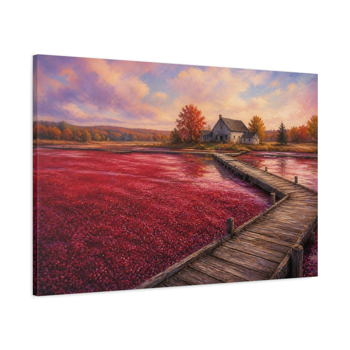 Main Mockup. Autumn Dock At Cranberry Bog shown as canvas print