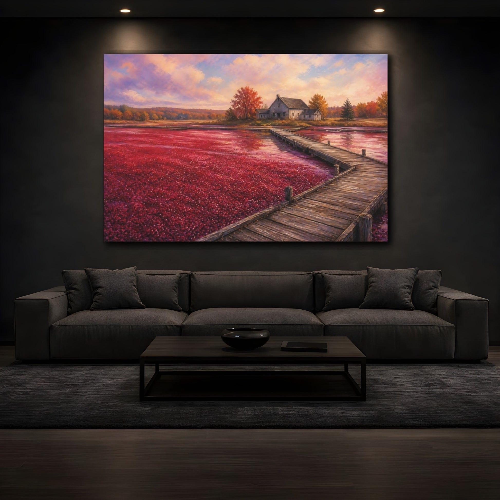Mockup 3. Autumn Dock At Cranberry Bog shown as canvas print