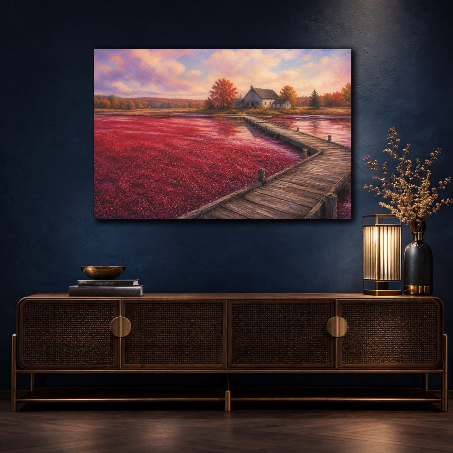 Mockup 4. Autumn Dock At Cranberry Bog shown as canvas print