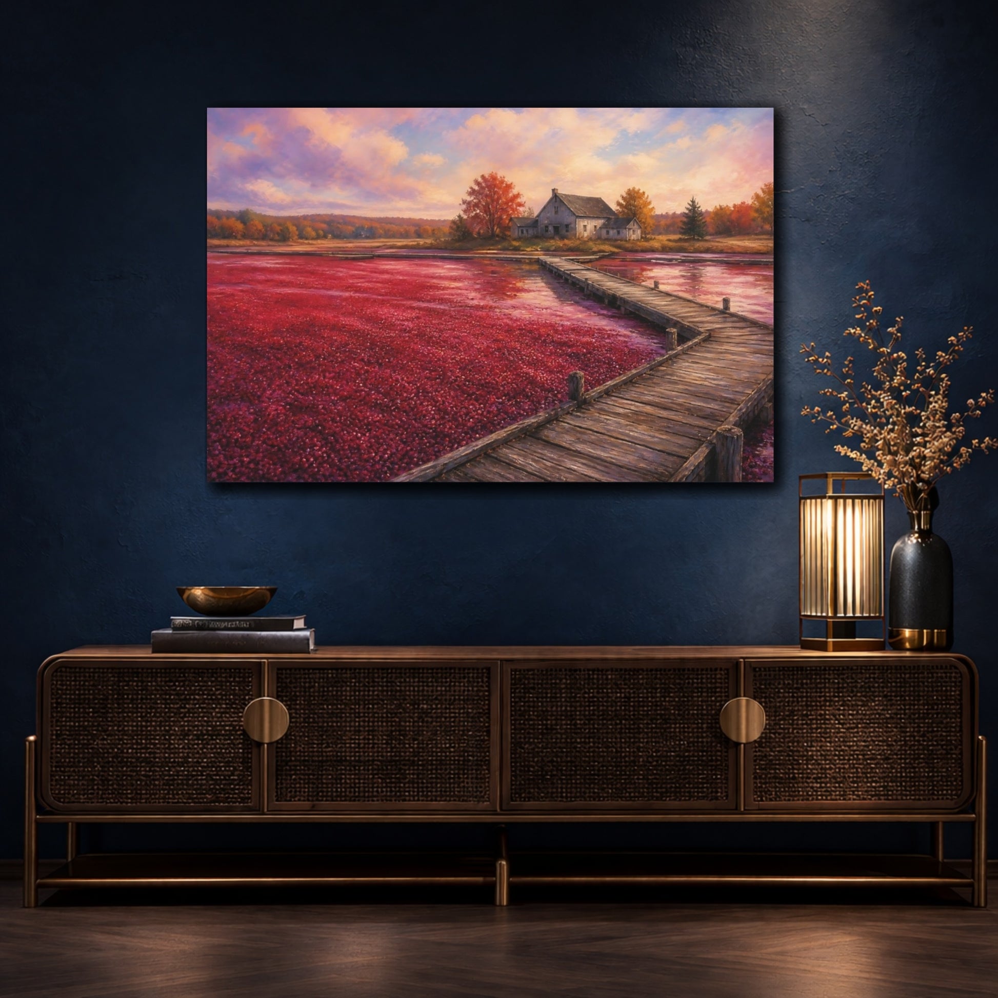 Mockup 4. Autumn Dock At Cranberry Bog shown as canvas print