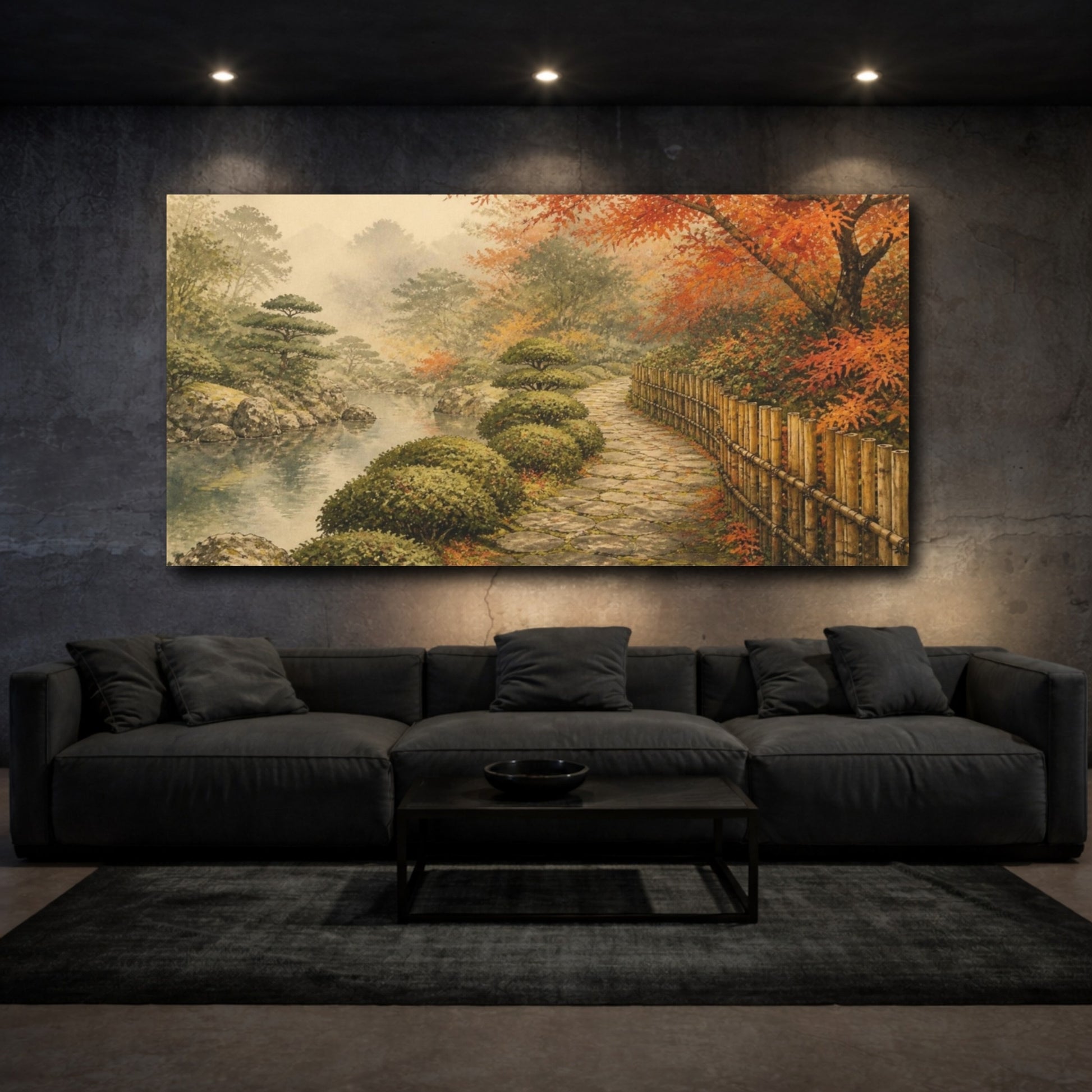 Mockup 3. Autumn Garden Stone Path shown as canvas print